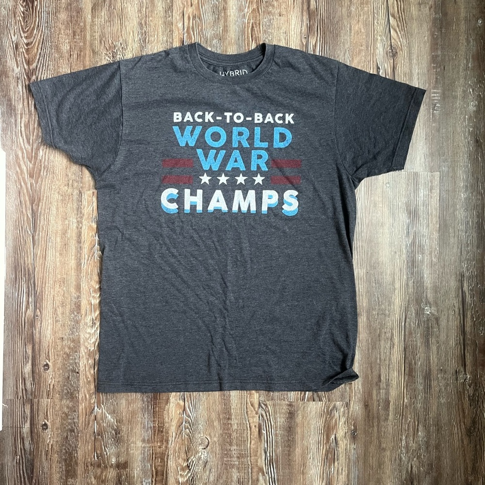 Funny graphic start back to back world war champs USA Charcoal Graphic Tee